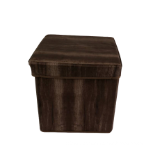 Home Furniture Wood Grain Printed Fabric Ottoman Square Rest Stool Seat Storage Box With Lid